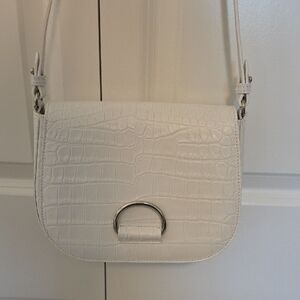 Little Liffner D Saddle Medium White Croc-Embossed Crossbody Bag